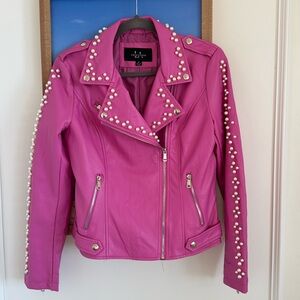 LA Coalition Pink Leather Jacket with Pearl details.
